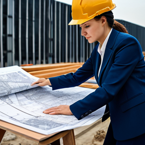 Home 7 **
"A professional female architect in a modest, dark blue business suit, reviewing blueprints at a construction site in Moscow, Russia. Hard hat on. Fully clothed, appropriate attire, safe for work. Perfect anatomy, correct proportions, natural pose, well-formed hands. High-resolution, detailed, professional photography, overcast lighting."
**