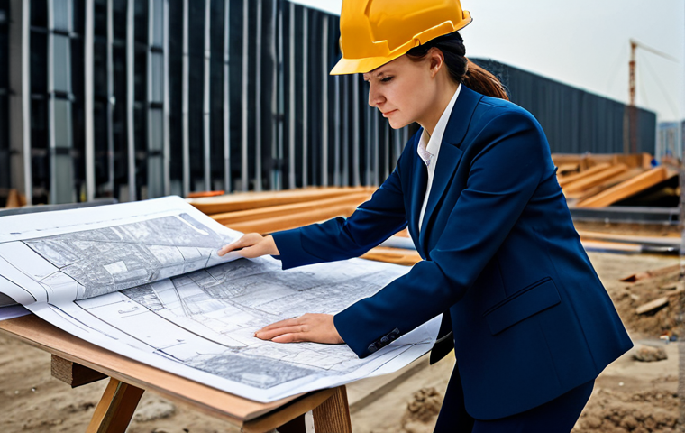 **
"A professional female architect in a modest, dark blue business suit, reviewing blueprints at a construction site in Moscow, Russia. Hard hat on. Fully clothed, appropriate attire, safe for work. Perfect anatomy, correct proportions, natural pose, well-formed hands. High-resolution, detailed, professional photography, overcast lighting."
**