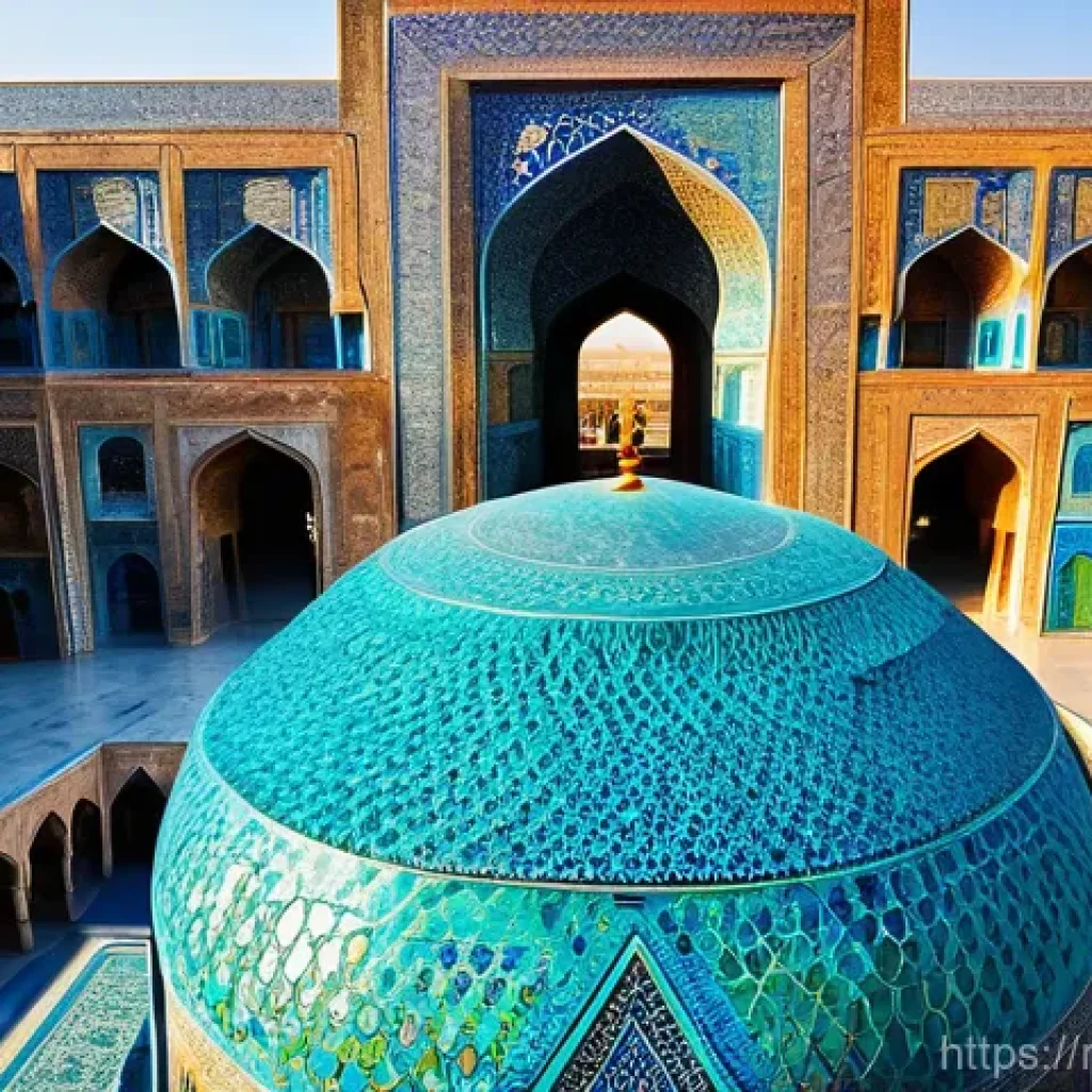 이란 역사적 건축물 - **Prompt: "A breathtaking panoramic view of Naqsh-e Jahan Square in Isfahan, Iran, at sunrise. The g...
