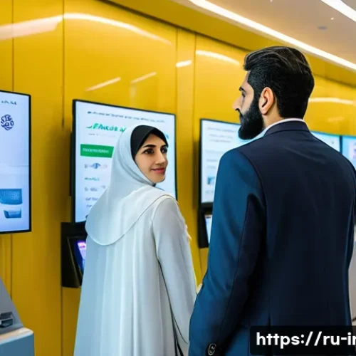 이란의 경제 제재 영향 - A detailed scene inside a modern Iranian bank with a focus on local payment systems and cryptocurren...