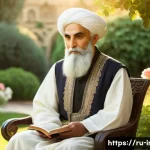 이란의 유명 인물 - A dignified portrait of Omar Khayyam, the Persian poet and philosopher, dressed in traditional 12th-...