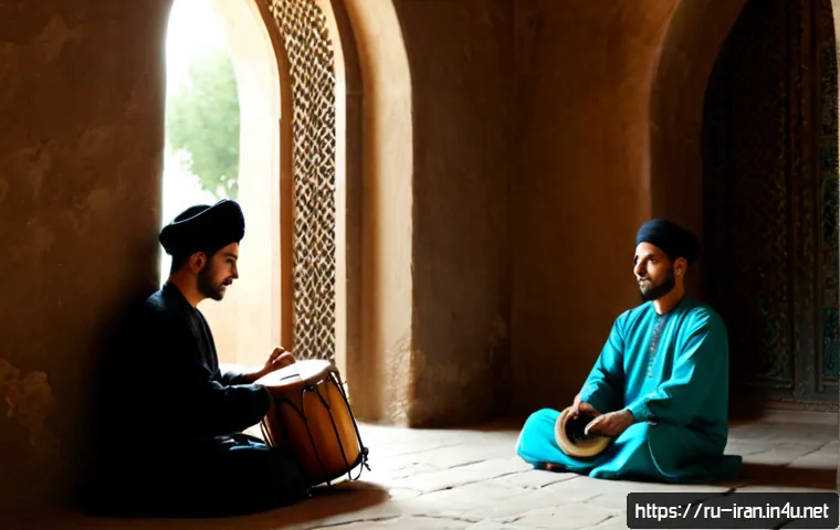 Home 17 이란 전통 음악과 춤 - Photorealistic traditional Iranian music performance in an elegant historic Persian courtyard, seate...